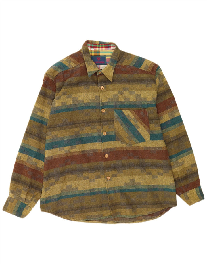 Camisa masculina de flanela Massaro grande listrada cáqui