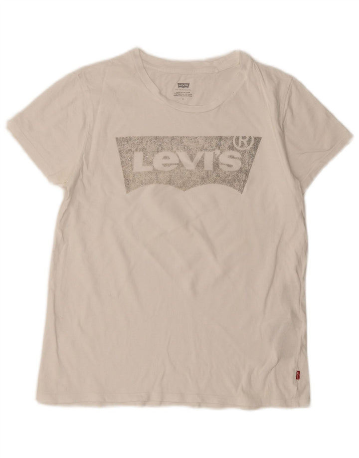 Camiseta feminina gráfica Levi's Top UK 12 algodão branco médio