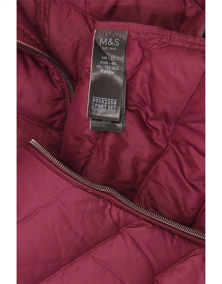 Casaco acolchoado com capuz feminino Marks & Spencer Reino Unido 12 Médio Borgonha Poliamida