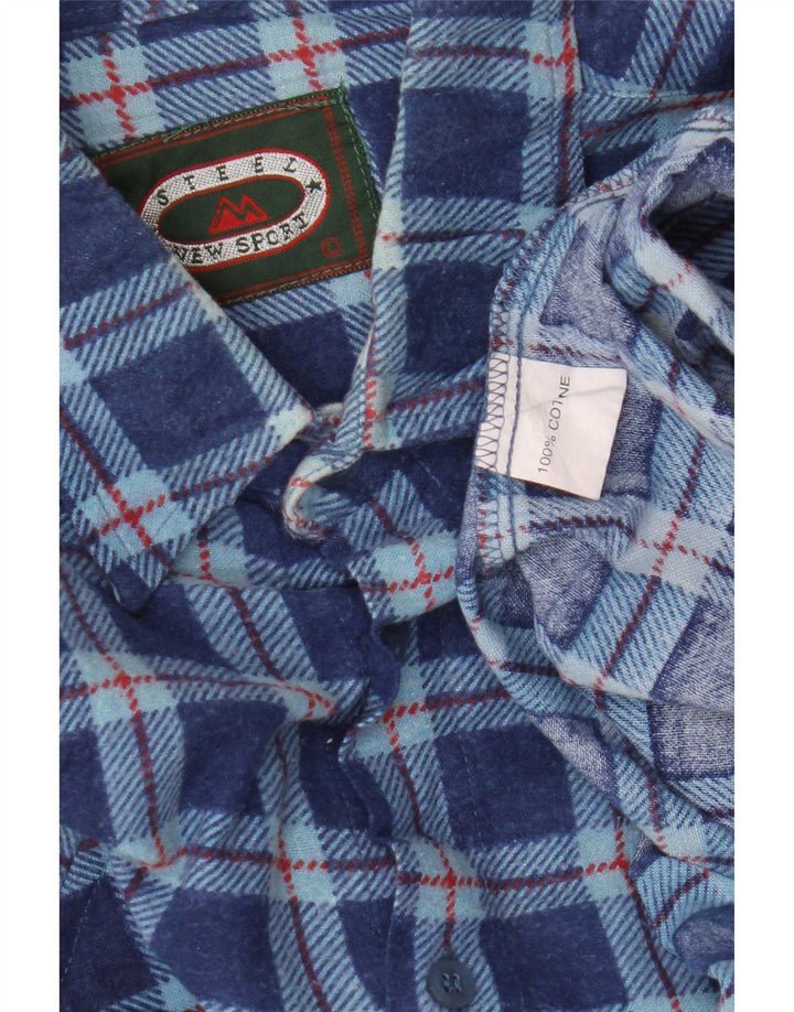 Camisa masculina vintage de flanela grande algodão xadrez azul