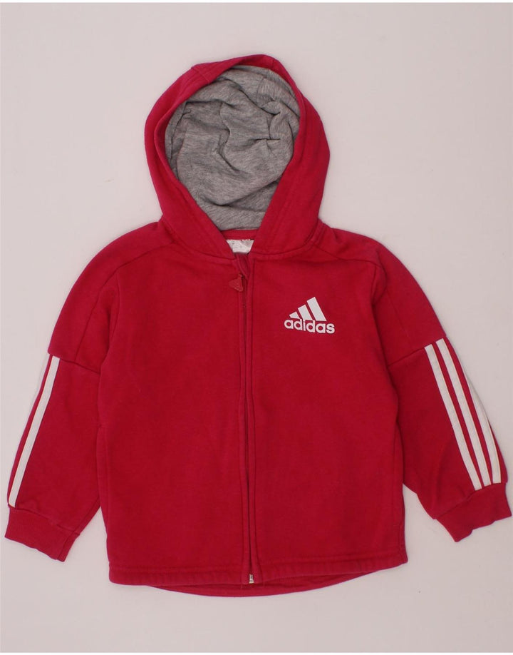 ADIDAS Baby Girls Graphic Zip Hoodie Sweater 18-24 Months Pink Cotton Vintage Adidas and Second-Hand Adidas from Messina Hembry 