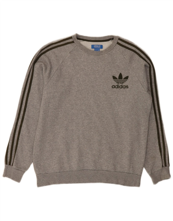 Adidas Mens Moletom Jumper Médio Algodão Cinza