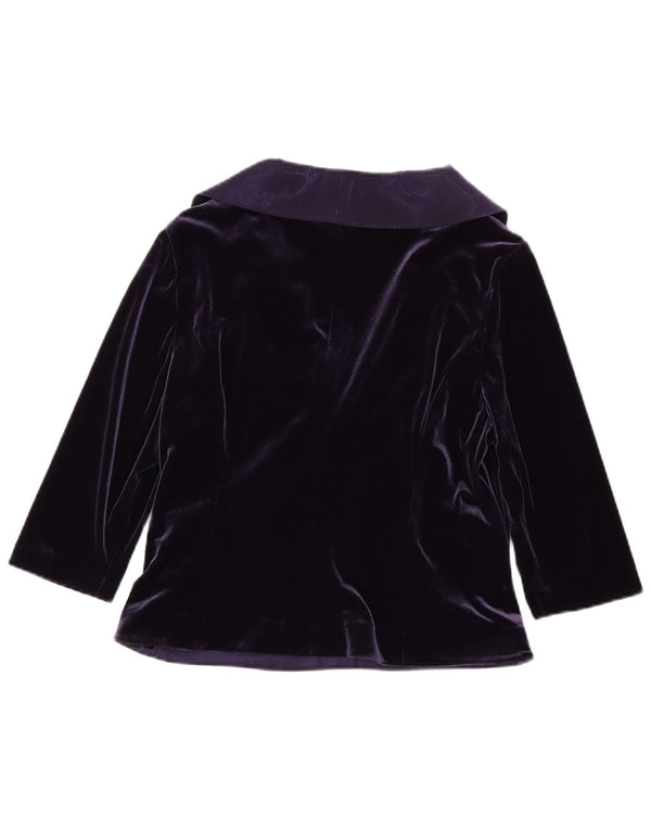 Blusa feminina de veludo com manga 3/4 da Minuet Reino Unido 16 grande poliéster roxo