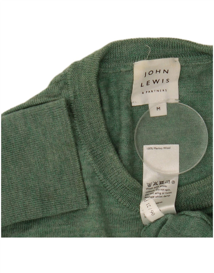 Suéter masculino John Lewis com gola redonda, lã merino verde médio