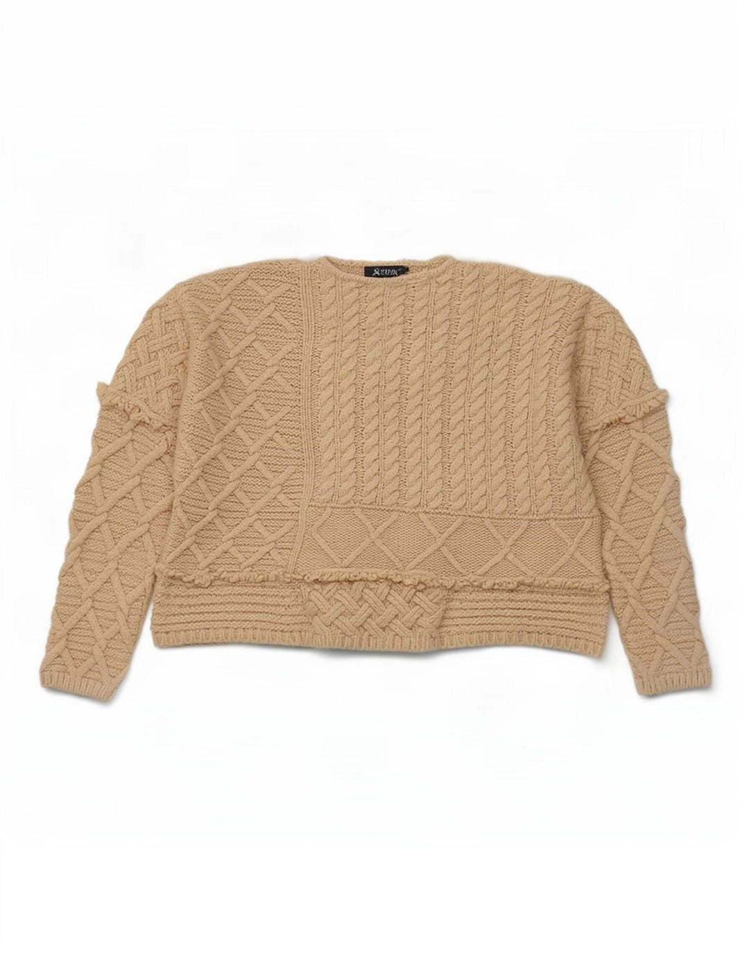 Zara Suéter feminino cropped superdimensionado com gola redonda Reino Unido 14 médio bege