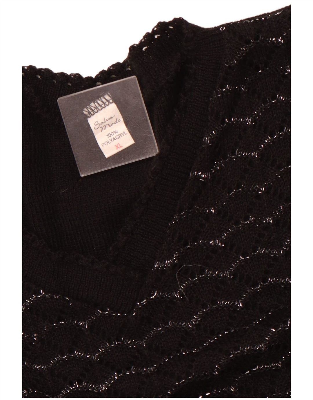 Suéter feminino VINTAGE manga curta com decote em V Reino Unido 18 XL preto listrado