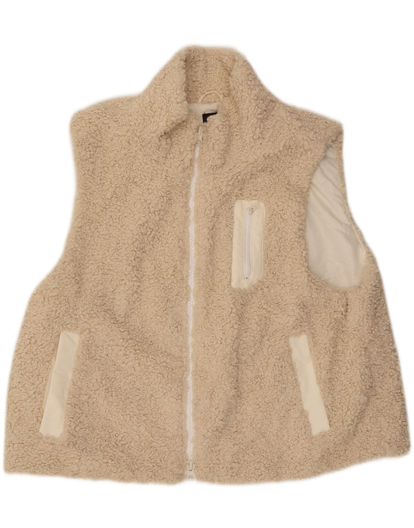 Zara Womens Oversized Fleece Gilet UK 10 Pequeno Poliéster Bege