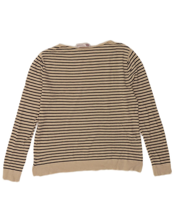 Suéter feminino Zara com gola redonda e listrado branco pequeno UK 10
