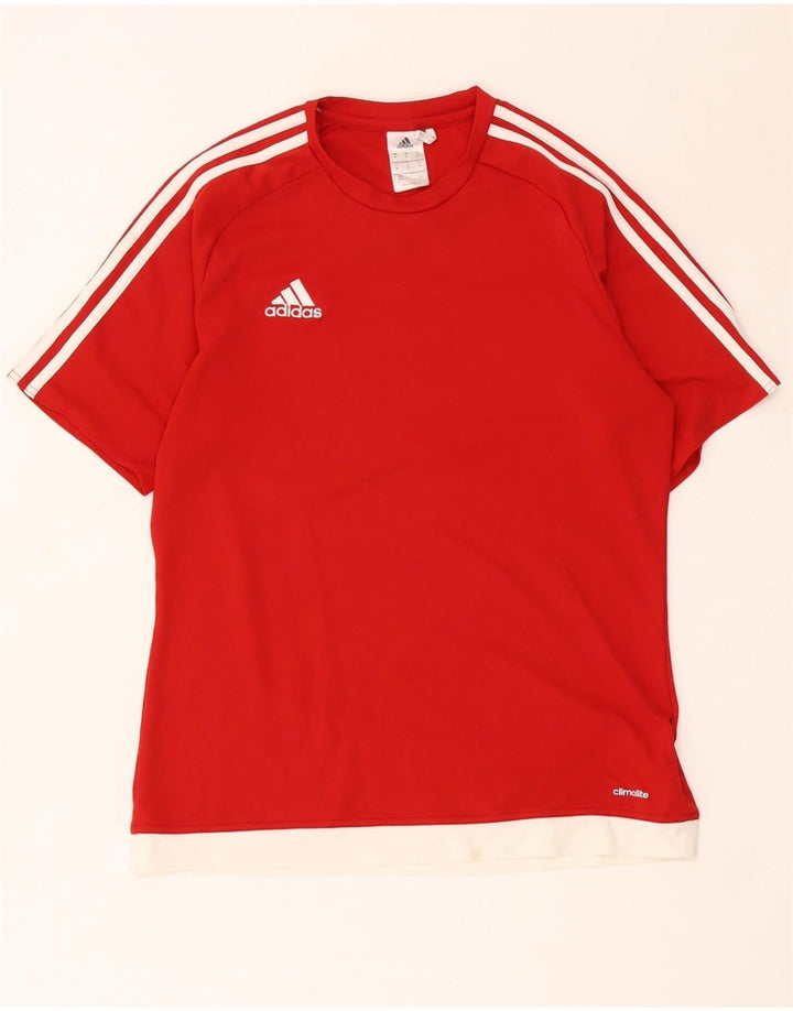 Adidas Mens Climalite Camiseta Top Médio Vermelho Colorblock Poliéster