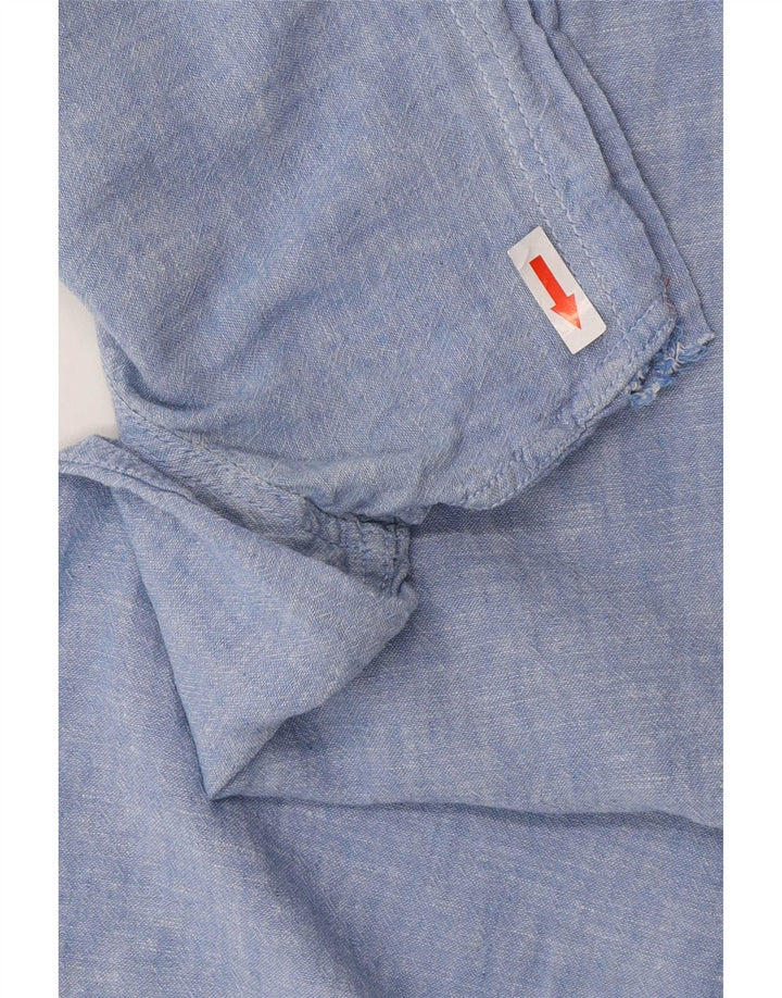 Camisa masculina de manga curta Fat Face pequena linho azul