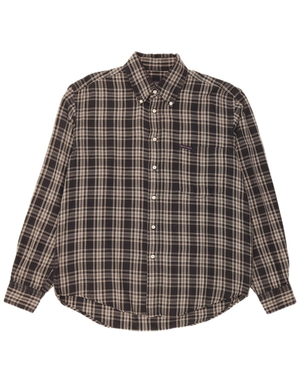 Camisa masculina de flanela Sergio Tacchini grande algodão xadrez preto