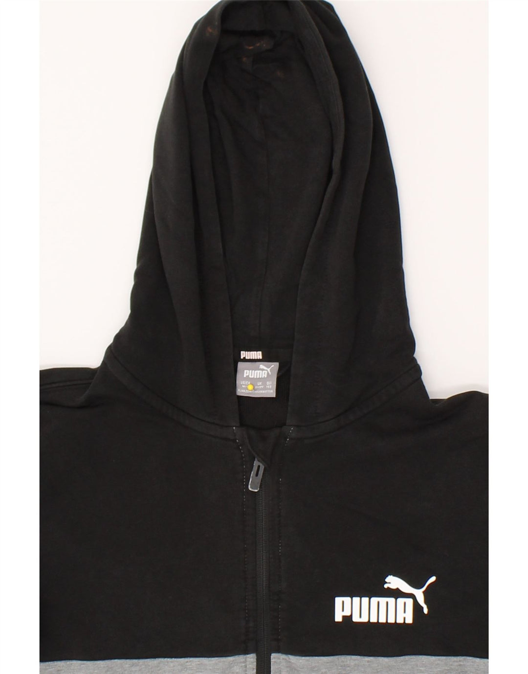 PUMA Boys Graphic Zip Hoodie Sweater 11-12 Years Grey Colourblock Cotton Vintage Puma and Second-Hand Puma from Messina Hembry 