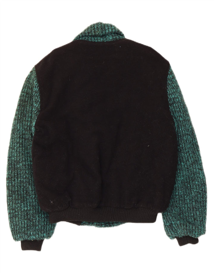 Jaqueta bomber vintage masculina de malha UK 38 bloco colorido verde médio
