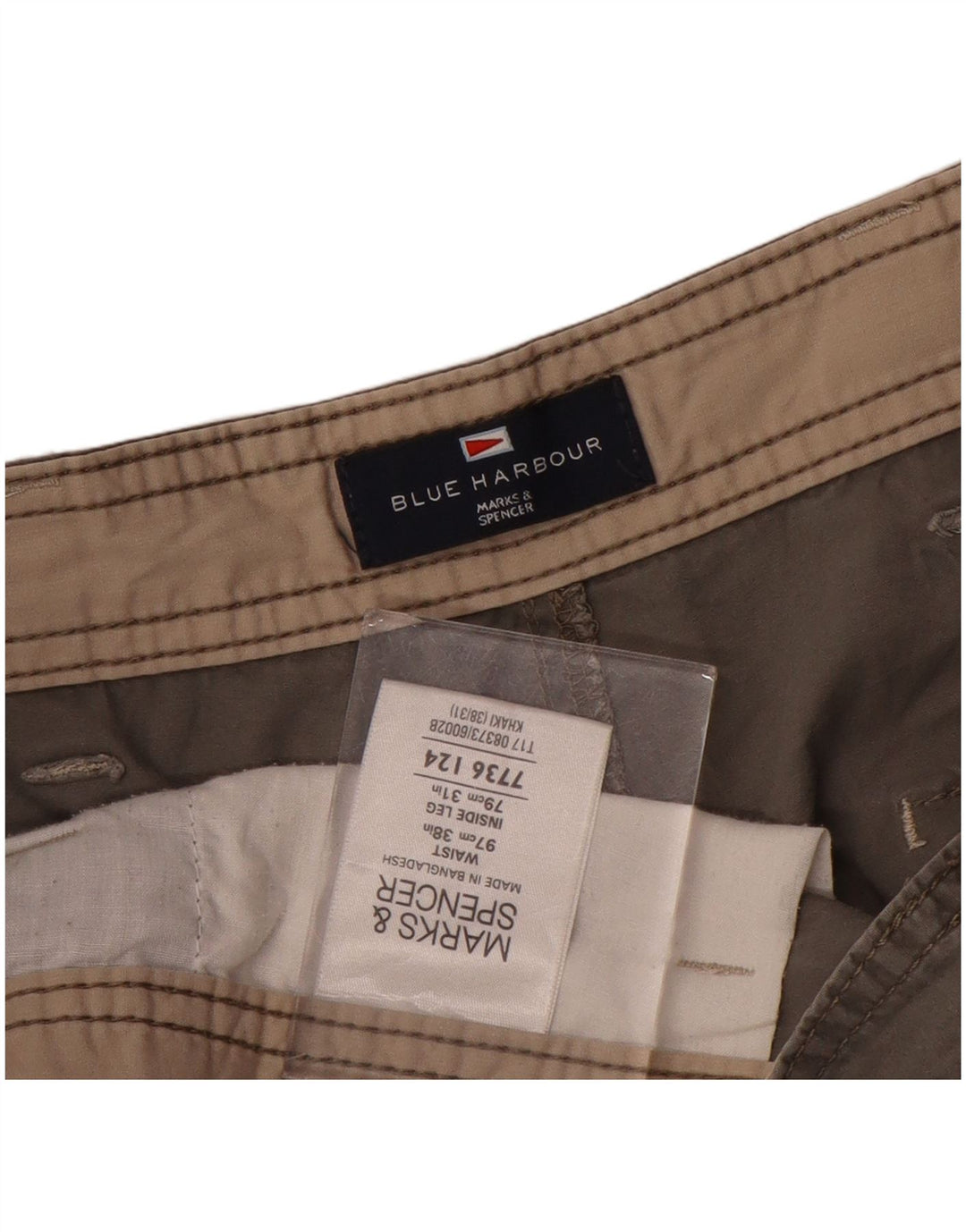 Calça cargo reta masculina Marks & Spencer Blue Harbor W38 L31 cinza