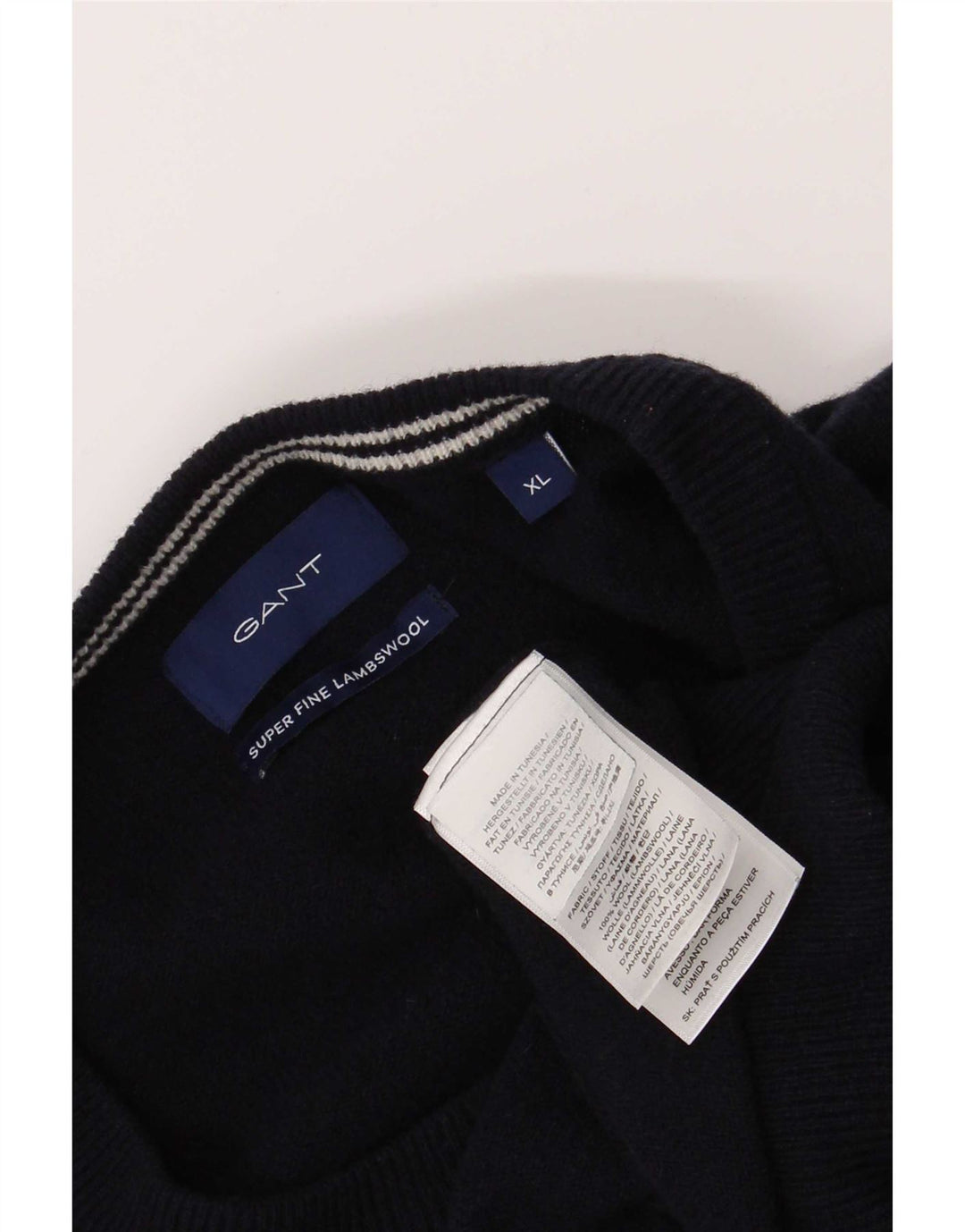 Suéter masculino Gant com gola redonda e lã de cordeiro azul marinho XL