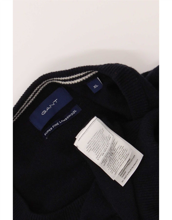 Suéter masculino Gant com gola redonda e lã de cordeiro azul marinho XL