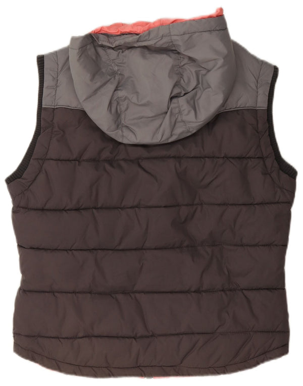 Colete acolchoado com capuz feminino Superdry UK 12 cinza médio Colourblock nylon