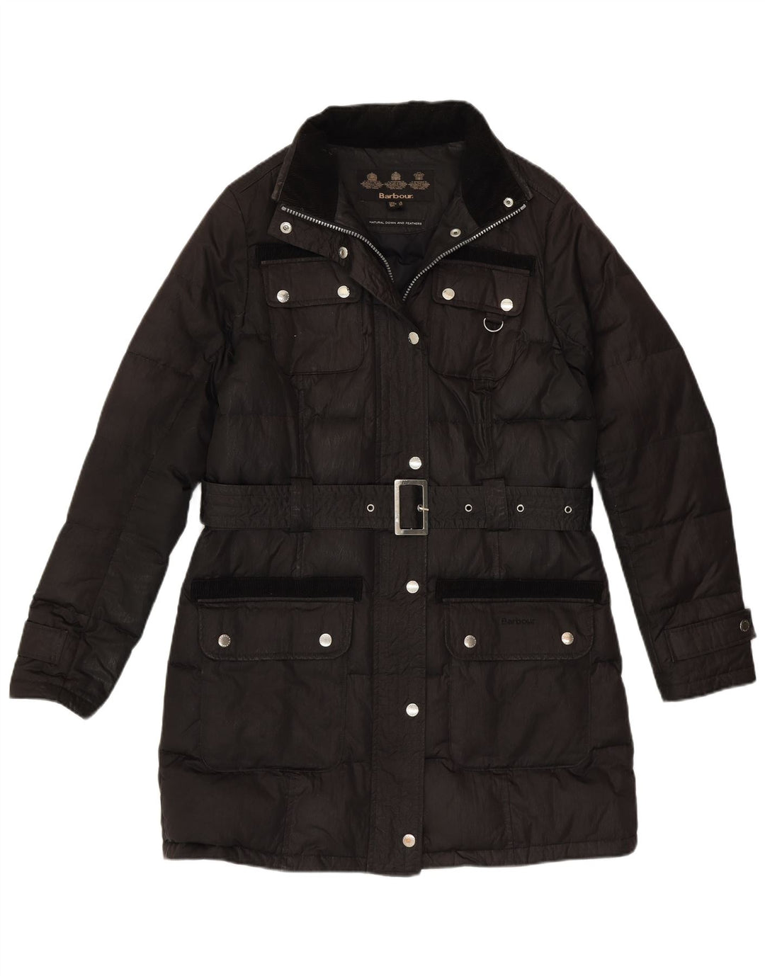 Casaco acolchoado feminino Barbour UK 12 algodão preto médio