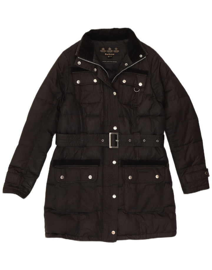 Casaco acolchoado feminino Barbour UK 12 algodão preto médio