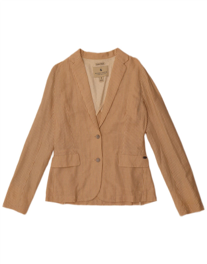 Jaqueta blazer feminina de 2 botões Maison Scotch tamanho 1 risca de giz pequena bege