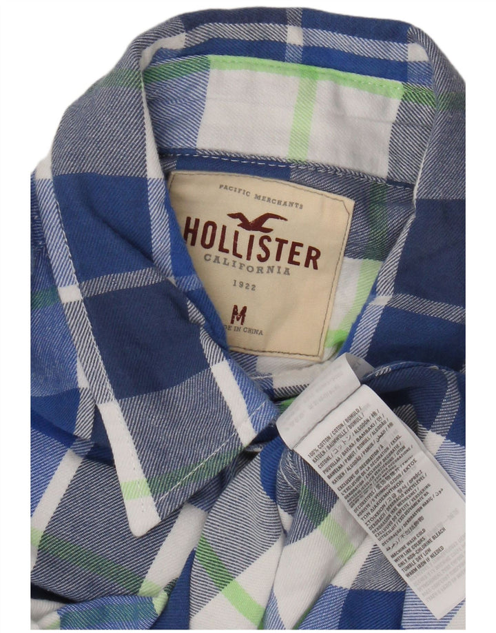 Camisa masculina de flanela Hollister de algodão xadrez azul médio