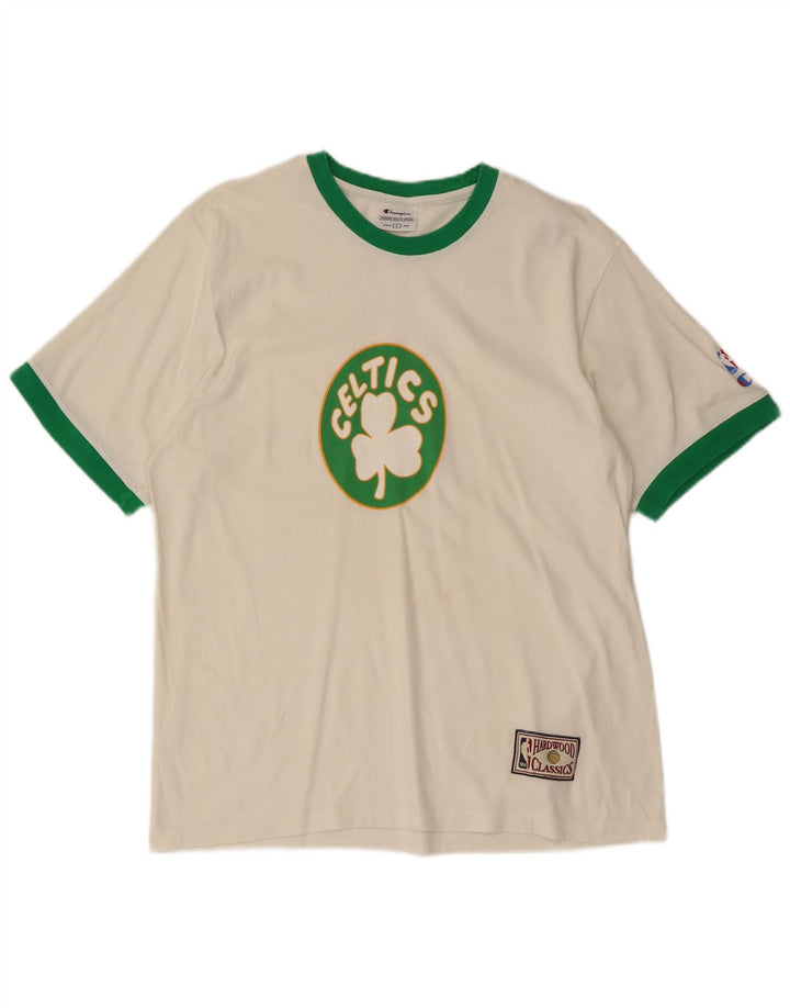 Camiseta feminina Champion Celtics com estampa gráfica grande branca
