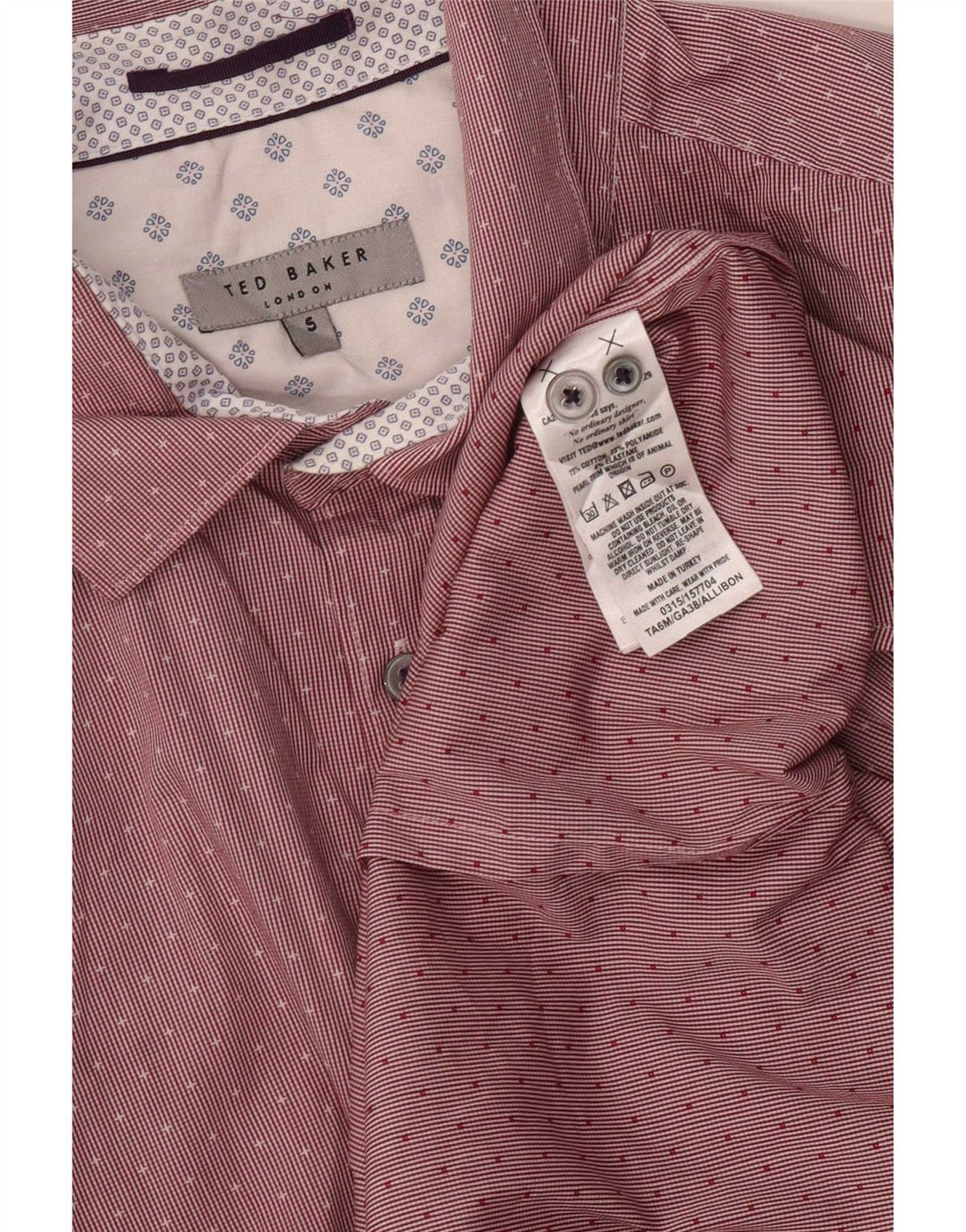 Camisa masculina Ted Baker tamanho 5 XL algodão listrado vermelho