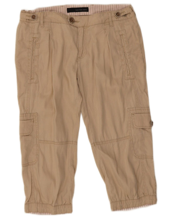 Calça cargo capri feminina Calvin Klein W29 L19 linho bege