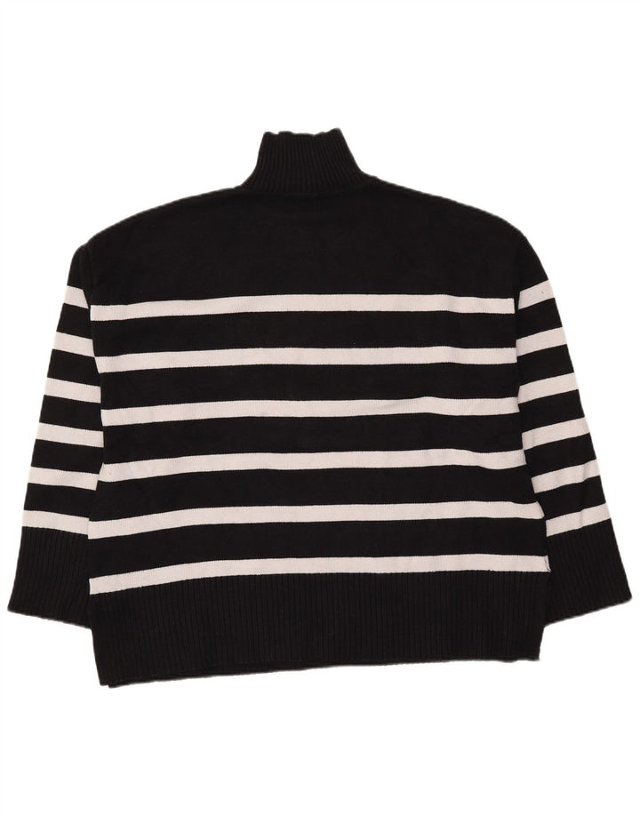 Suéter feminino Zara com gola tartaruga grande, Reino Unido 16, listrado preto grande