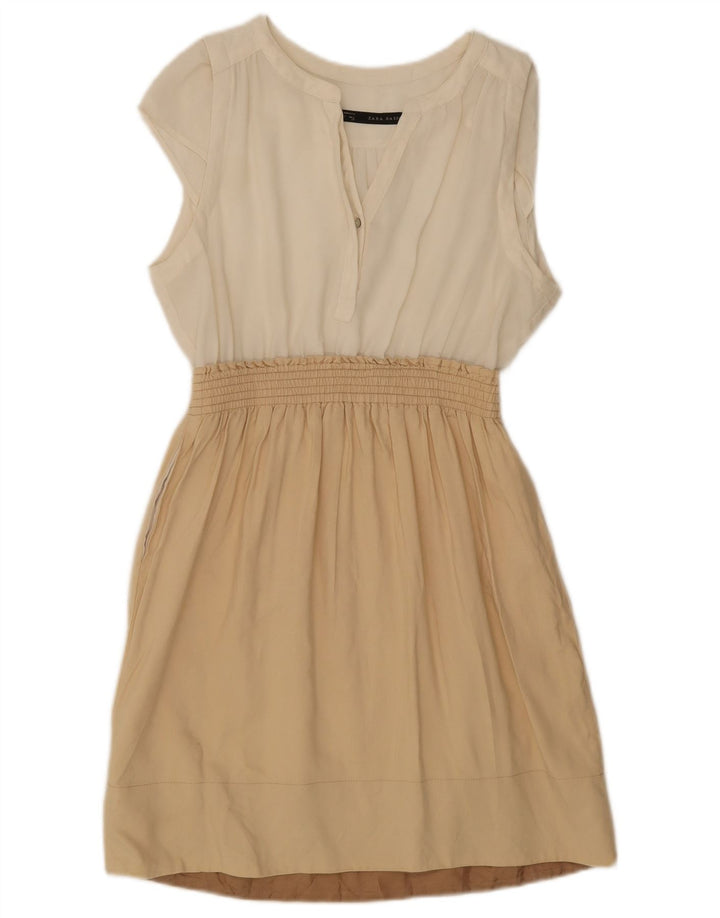 Vestido básico feminino Zara UK 12 poliéster colorblock branco médio