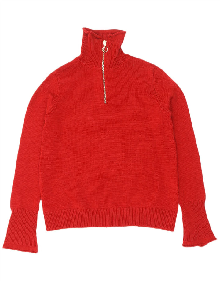 Suéter feminino Zara com zíper e gola em poliéster UK 14 grande vermelho poliéster