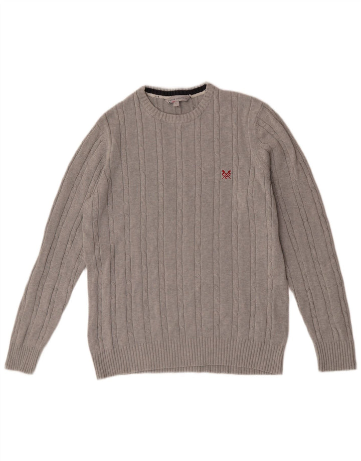 Crew Clothing Suéter masculino com gola redonda, algodão cinza grande