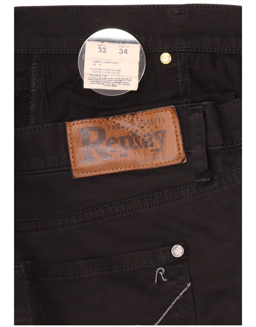 Calça casual feminina Replay Bootcut W33 L29 algodão preto