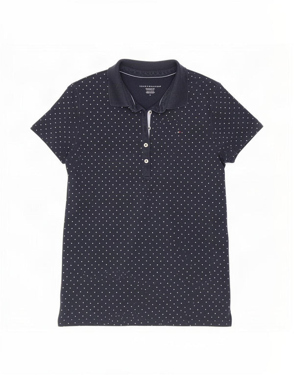 Camisa polo feminina Tommy Hilfiger Classic Fit médio azul marinho manchado