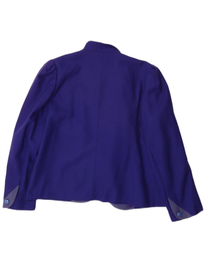 Jaqueta blazer aberta feminina vintage Reino Unido 14 grande lã roxa