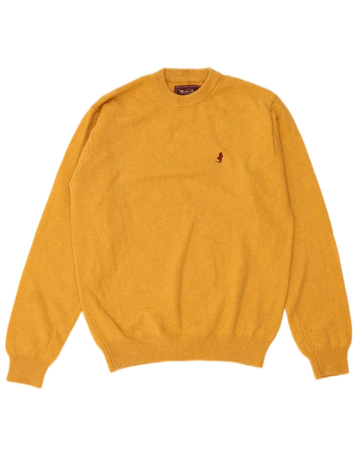 MARLBORO CLASSICS Suéter masculino com gola redonda de lã amarela média