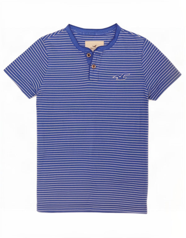 Camiseta masculina Hollister de algodão listrado azul pequeno