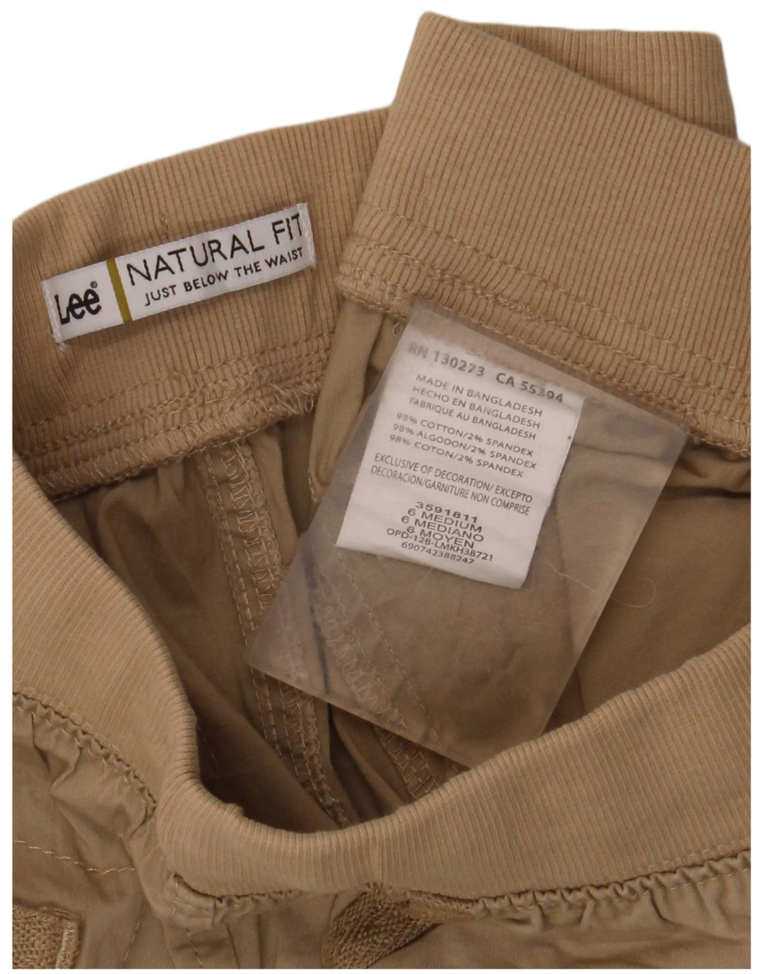 Shorts cargo feminino LEE Natural Fit US 6 médio W28 algodão bege