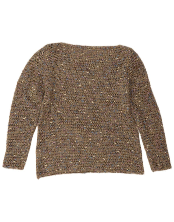 Suéter feminino vintage com gola canoa Reino Unido 18 XL verde manchado acrílico