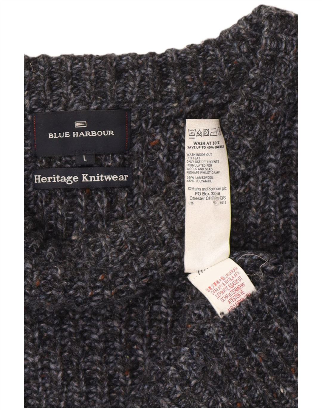 Suéter masculino Marks & Spencer Blue Harbor Boat Neck Jumper grande azul marinho