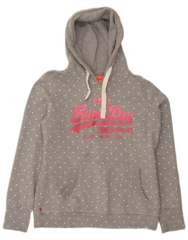 Superdry feminino gráfico moletom com capuz UK 18 XL cinza polka dot algodão