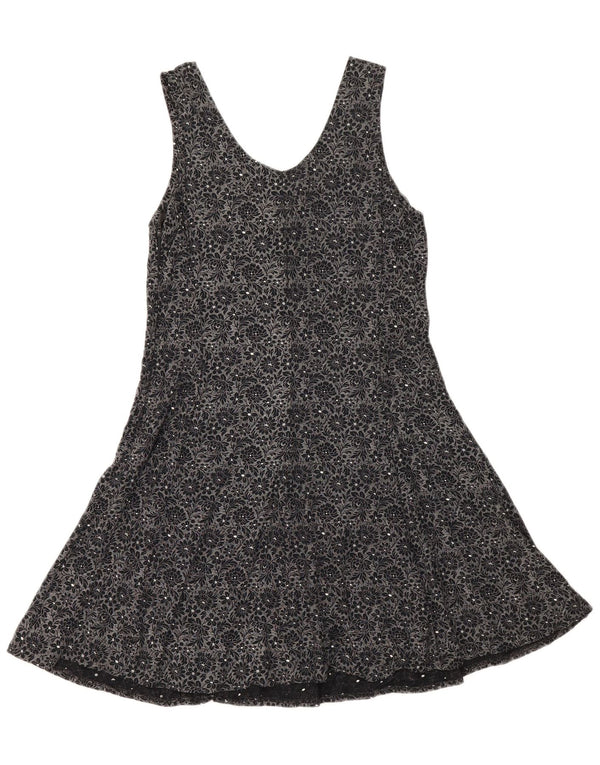 Vestido feminino vintage sem mangas evasê UE 36 pequeno floral preto