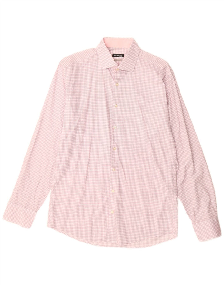 Roy Robson Camisa masculina de ajuste regular tamanho 39 15 1/2 algodão xadrez rosa médio