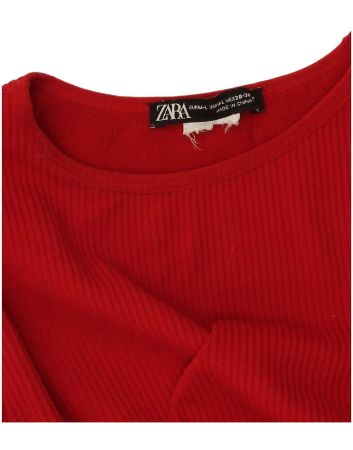 Zara Womens Long Sleeve Crop Top Reino Unido 12 Médio Vermelho