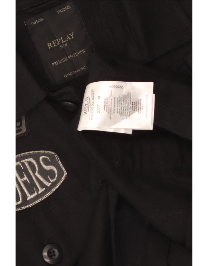 Camisa gráfica masculina Replay de algodão preto médio
