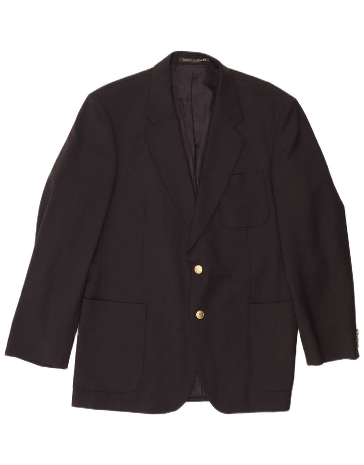 Jaqueta blazer masculina de 2 botões Marks & Spencer Reino Unido 42 grande azul marinho poliéster