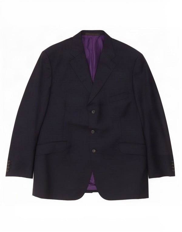 Jaqueta blazer masculina de 3 botões Marks & Spencer Reino Unido 44 XL lã azul marinho
