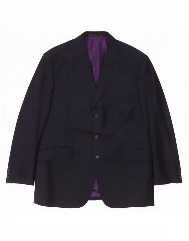 Jaqueta blazer masculina de 3 botões Marks & Spencer Reino Unido 44 XL lã azul marinho