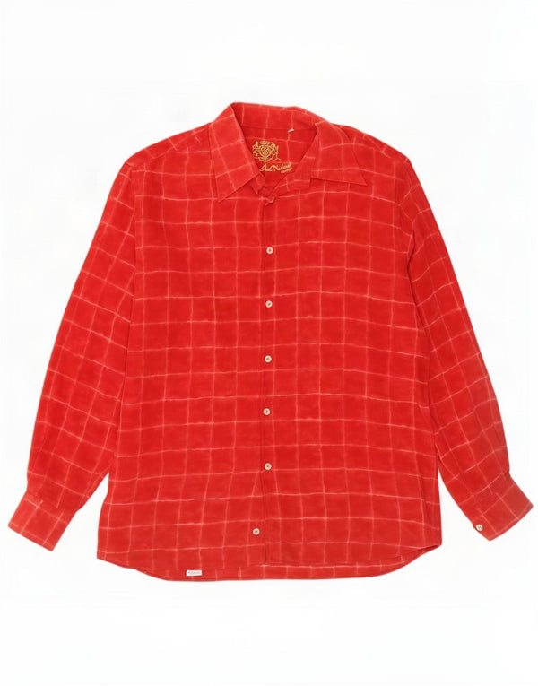 Morris Camisa masculina XL Seda listrada vermelha