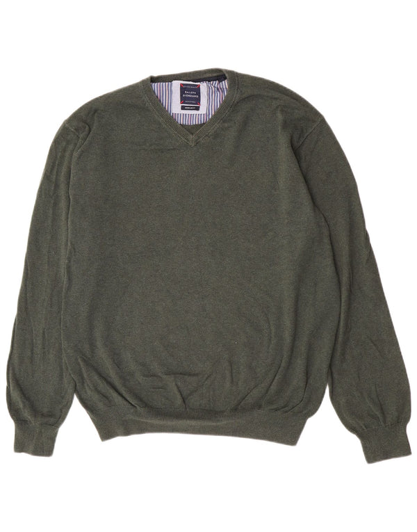 Suéter masculino vintage de ajuste regular com decote em V XL algodão verde